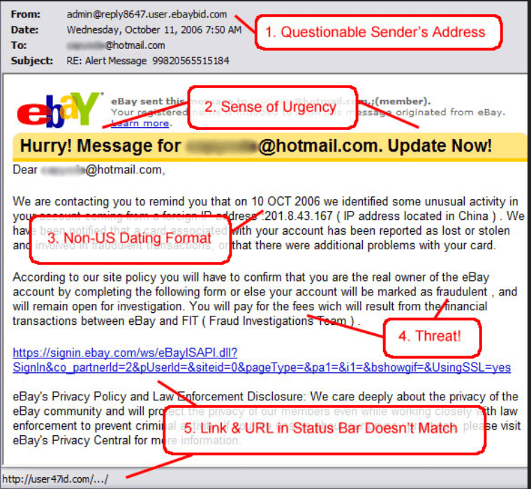ebay spam email example