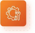 Small orange square with white icon for hardware & equipment procurement