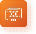 Small orange square with white icon for network engineering